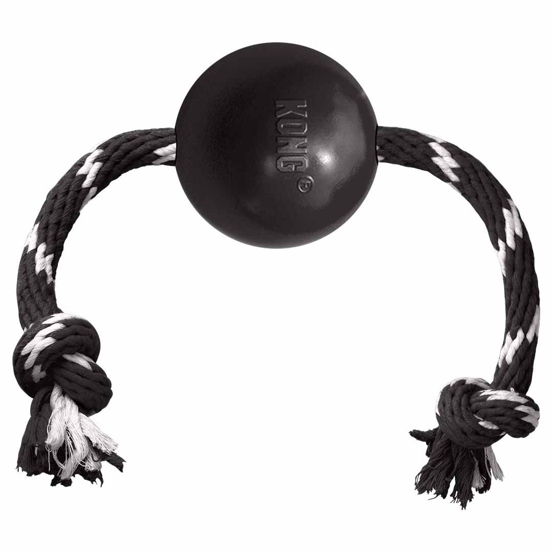 Kong Extreme Bal - met Touw - Honden Speelgoed - Zwart Wit - Ø 7.5 cm