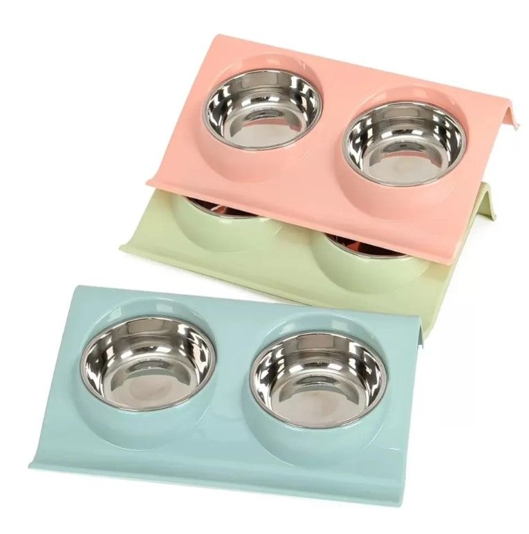 Topmast Kunststof Double Dinner + Rvs bakjes 10 cm - Blauw