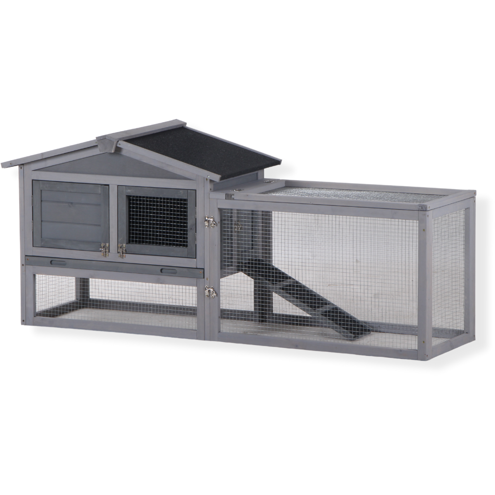 Topmast Konijnenhok Sunshine - Met Ren - Voor Buiten - Grey Washed Wood 156 x 52 x 68 cm