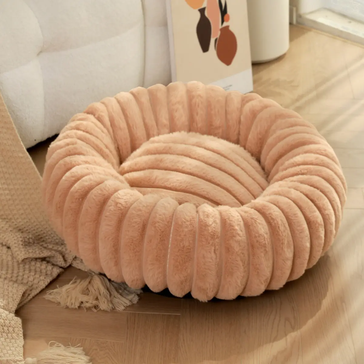 Topmast Donut - Geribbelde Pluche - Taupe - 50 cm