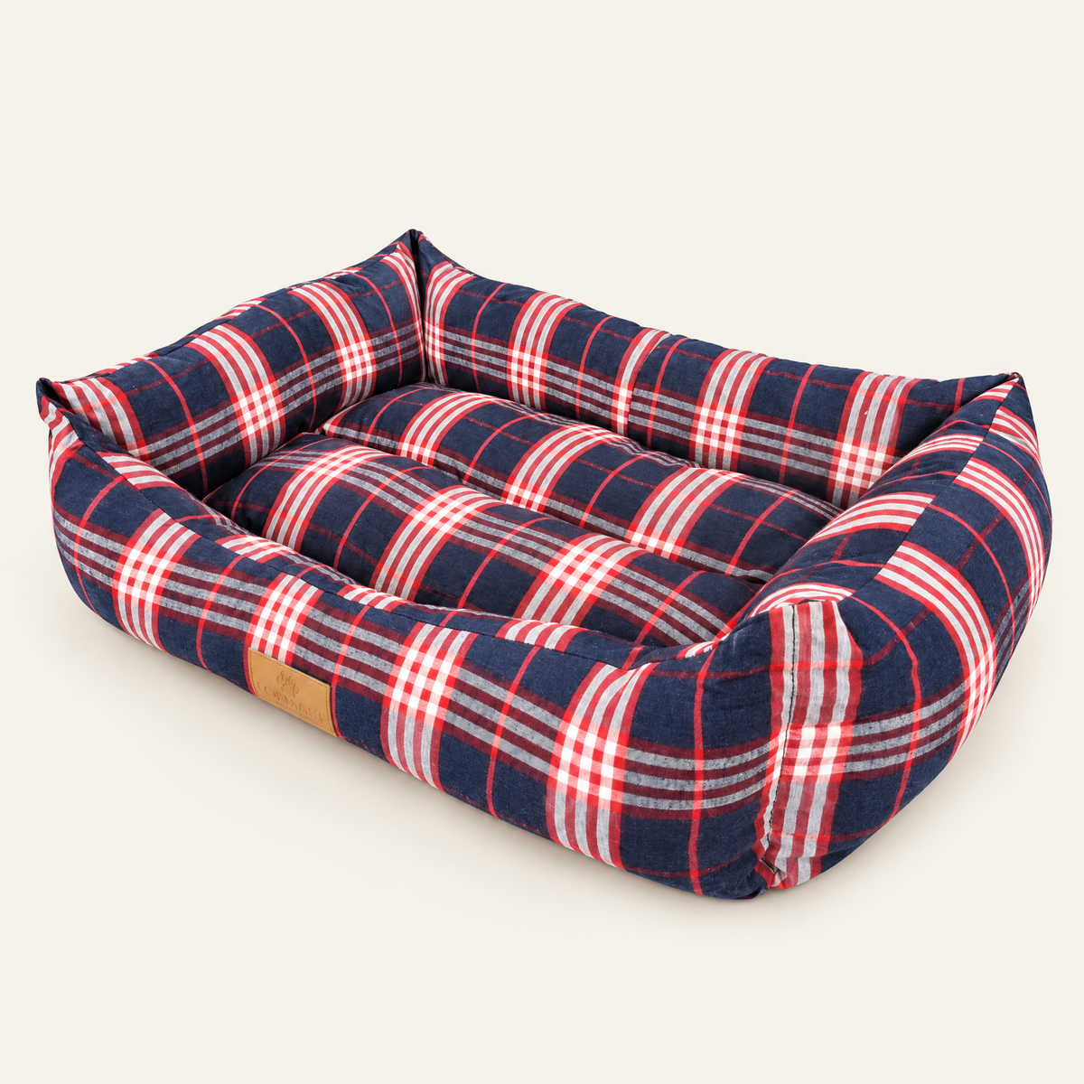 Topmast Dänish hondenmand tartan blauw en rood - productfoto