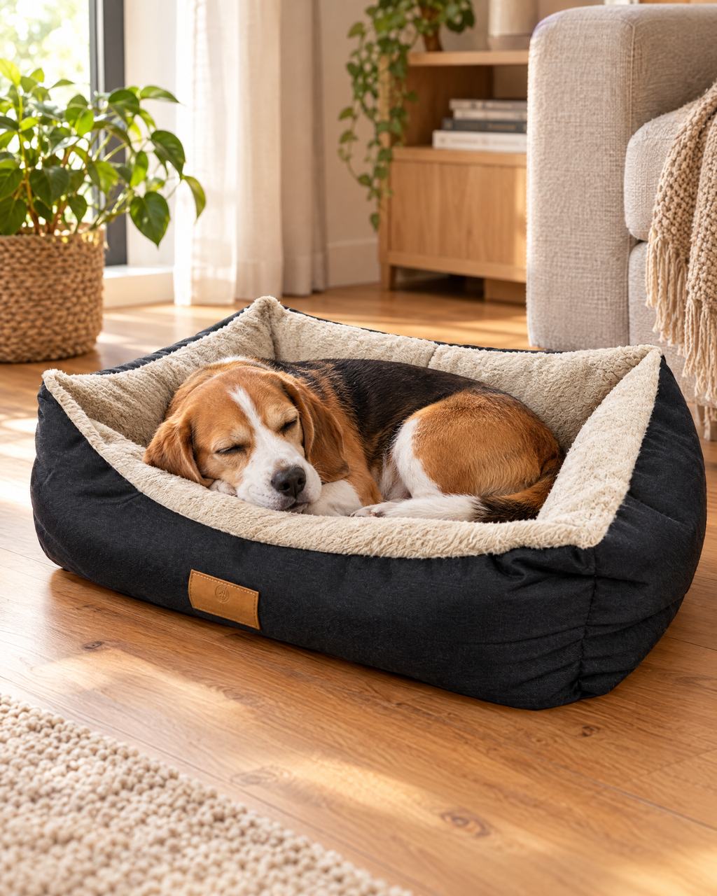 Fluffy Waterproof hondenmand met beagle (sfeerbeeld)