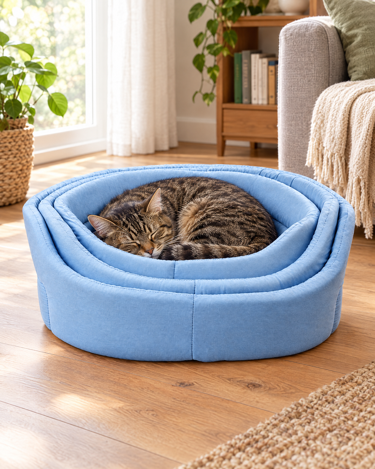 Foambed met slapende kat (sfeerbeeld)