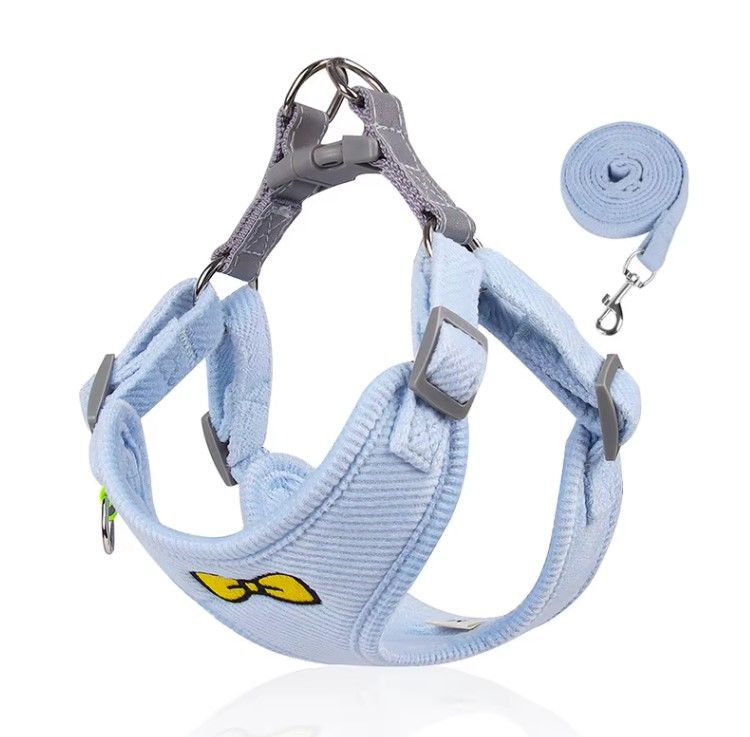 Soft pluche Hondentuigje + looplijn - Comfort - Blauw